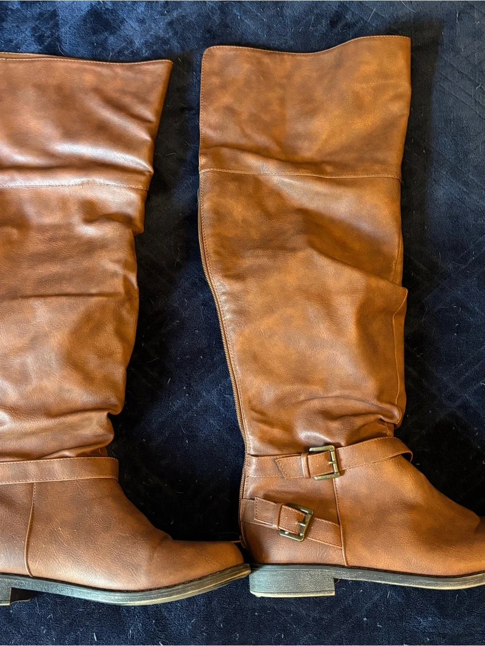 Women's Tall Wide Calf Brown Riding Boots with Buckle Detail